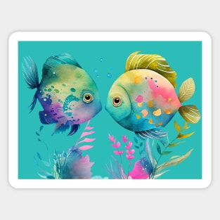 Watercolor Couple of Calorful Fish Sticker